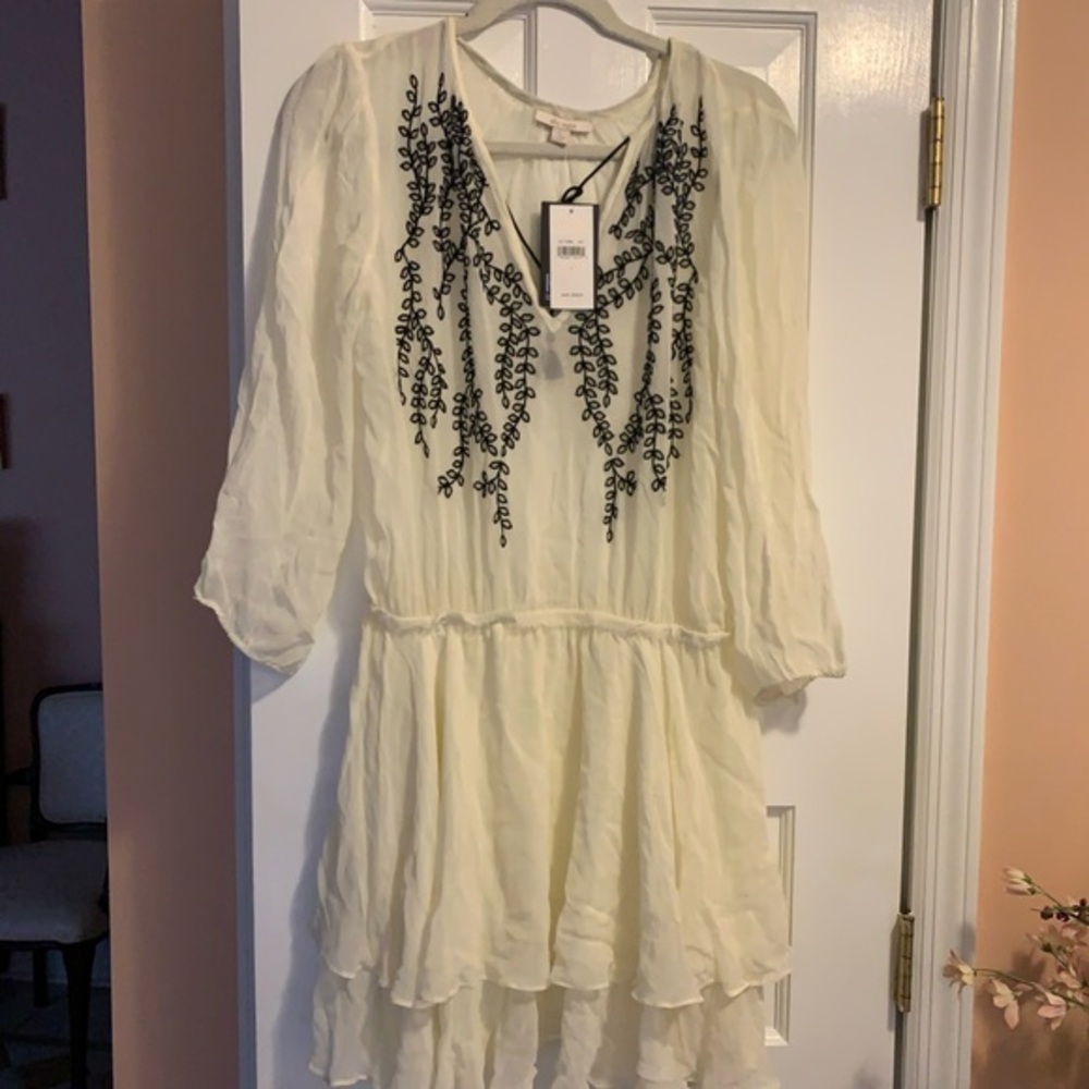 NWT! Ella Moss White with black Embroidery Dress
